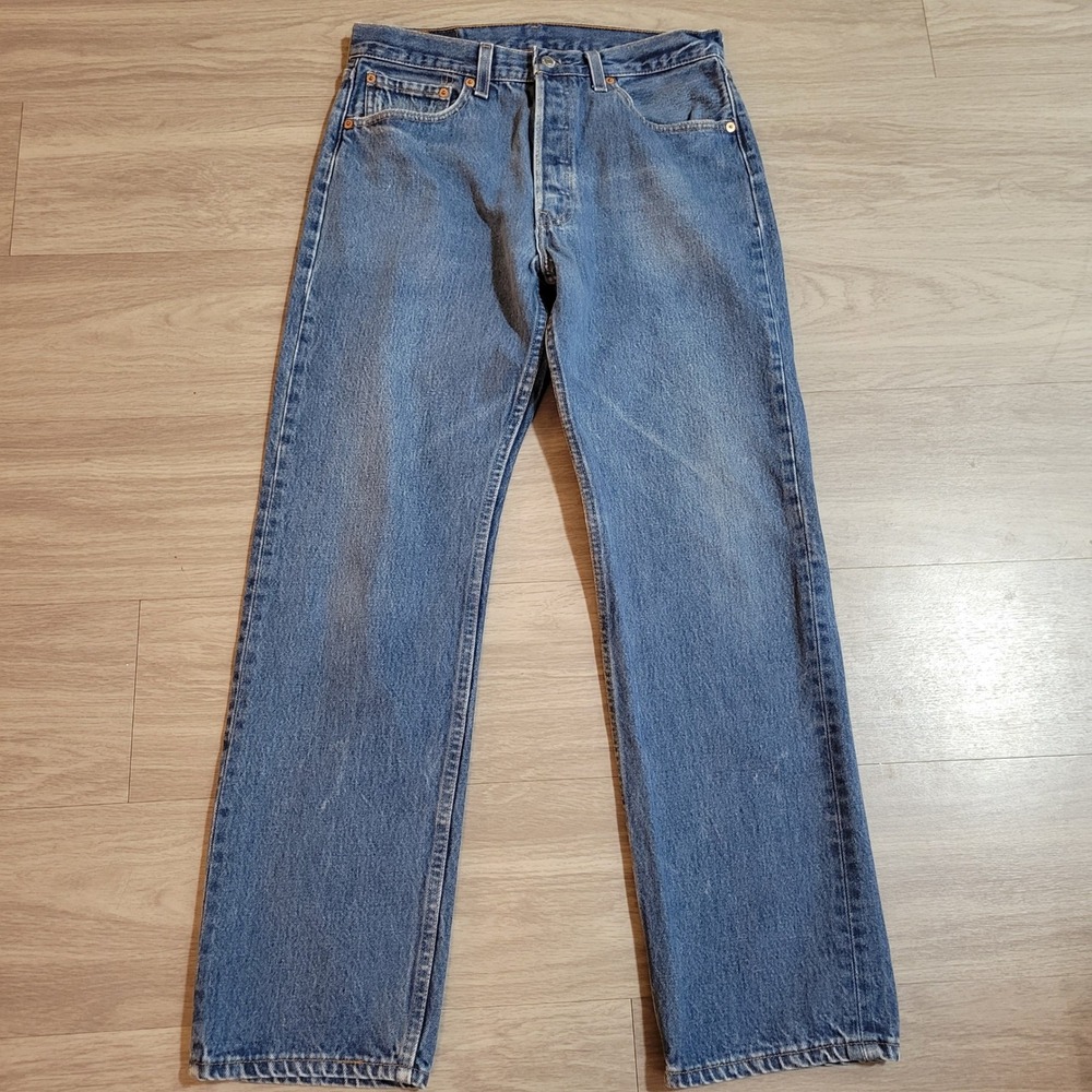 VTG Levis 501 Jeans Mens 32(*31)x30 Made in USA Blue Denim Button Fly Straight